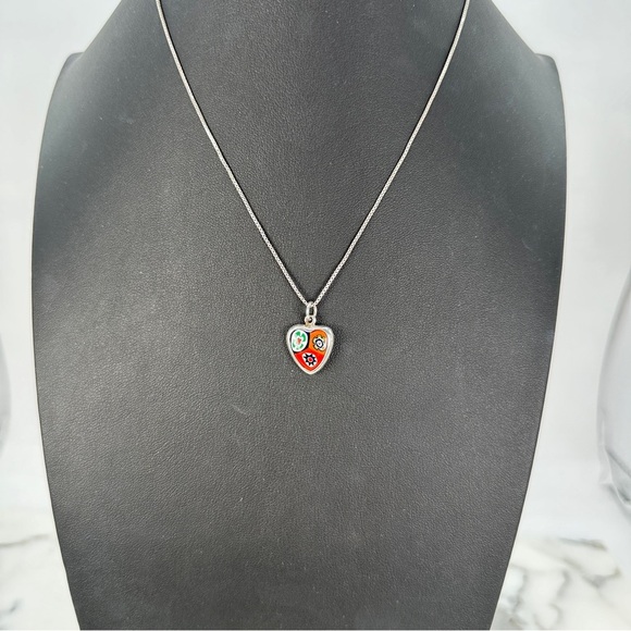 Vintage Millefiori Heart Necklace Italian 925 Sterling Silver Box Chain Red Blue - Picture 5 of 11
